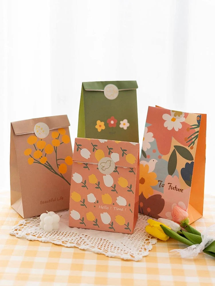 Hand-drawn Mori-style leaf illustration on kids baking gift bag featuring Chinese Valentine’s Day design, by SHOWLU FASHION STORE.