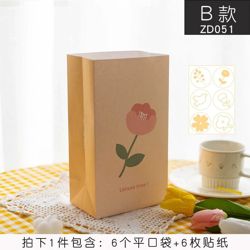 Hand-drawn Senyu Leaf Mori Style kids baking gift bag with Chinese Valentine’s Day design featuring delicate leaf illustrations.