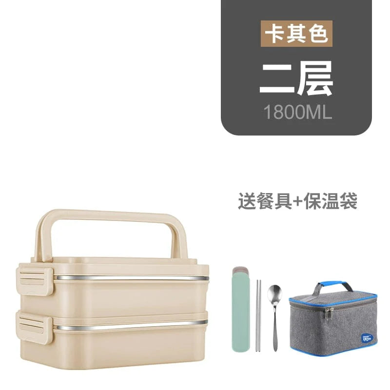 Showlu multi-layer stainless steel insulated lunch box with double-deck design, ideal for keeping meals fresh and organized.