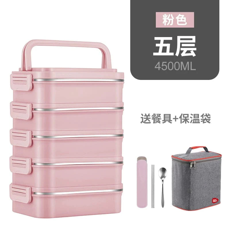 Showlu multi-layer stainless steel insulated lunch box with double-deck design, perfect for keeping food fresh and organized.