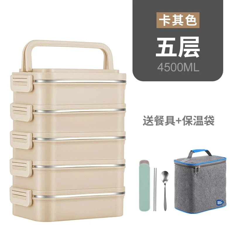Showlu multi-layer stainless steel insulated lunch box with double-deck design for keeping food fresh and organized.