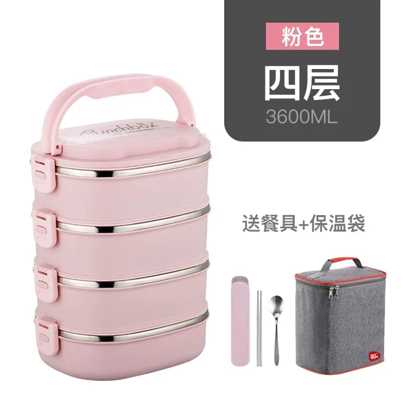 Showlu Multi-Layer Stainless Steel Insulated Lunch Box with double-deck design, featuring multiple compartments for food storage.