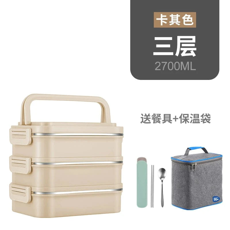 Showlu multi-layer stainless steel insulated lunch box with double-deck design, ideal for keeping food fresh and organized.