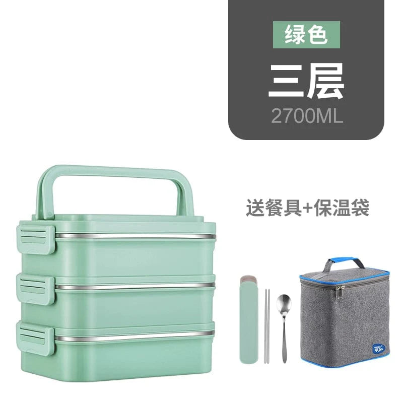 Showlu multi-layer stainless steel insulated lunch box with double-deck design, keeping food fresh and organized.