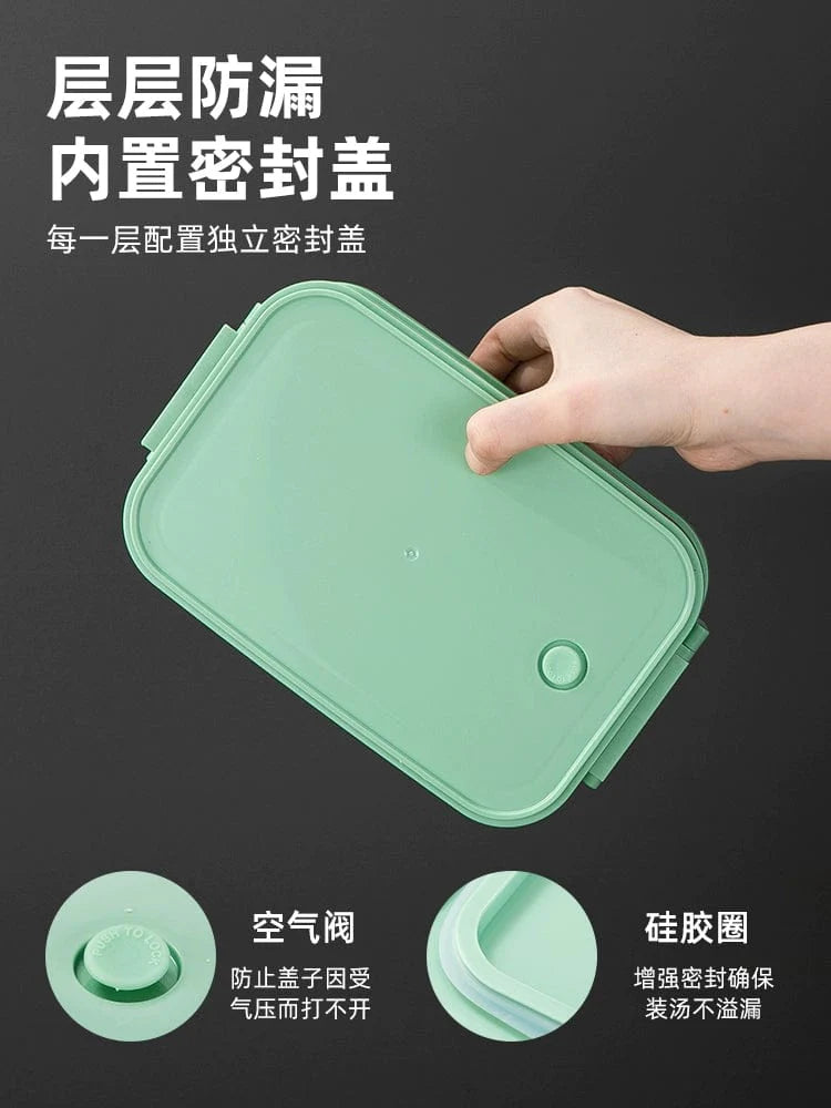 Showlu multi-layer stainless steel insulated lunch box with double-deck design, suitable for keeping food fresh and organized.