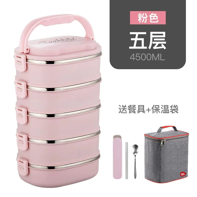 Showlu Multi-Layer Stainless Steel Insulated Lunch Box with double-deck design for keeping food hot or cold.