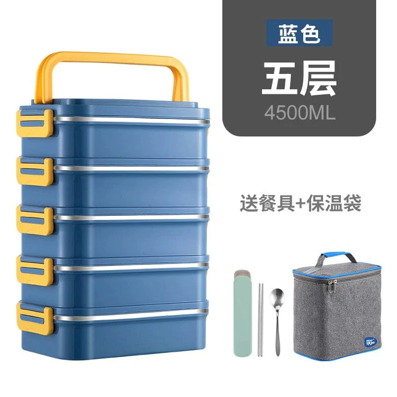 Showlu Multi-Layer Stainless Steel Insulated Lunch Box with double-deck design, featuring multiple compartments for food storage.
