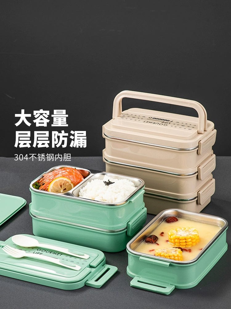 Showlu multi-layer stainless steel insulated lunch box with double-deck design, ideal for keeping food fresh and organized.