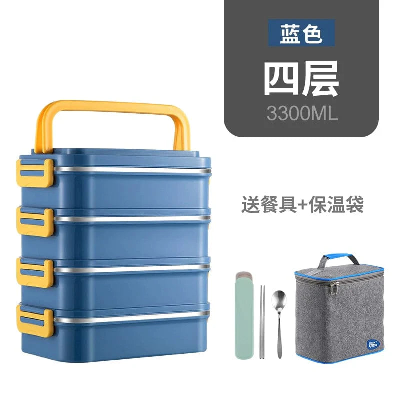 Showlu multi-layer stainless steel insulated lunch box with double-deck design, featuring separate compartments for food storage.