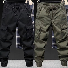 Multi - pocket Overalls Men's Drawstring Cargo Pants with Elastic Waist Multi Pockets Soft Breathable Fabric Streetwear for Daily - SHOWLU FASHION STORE