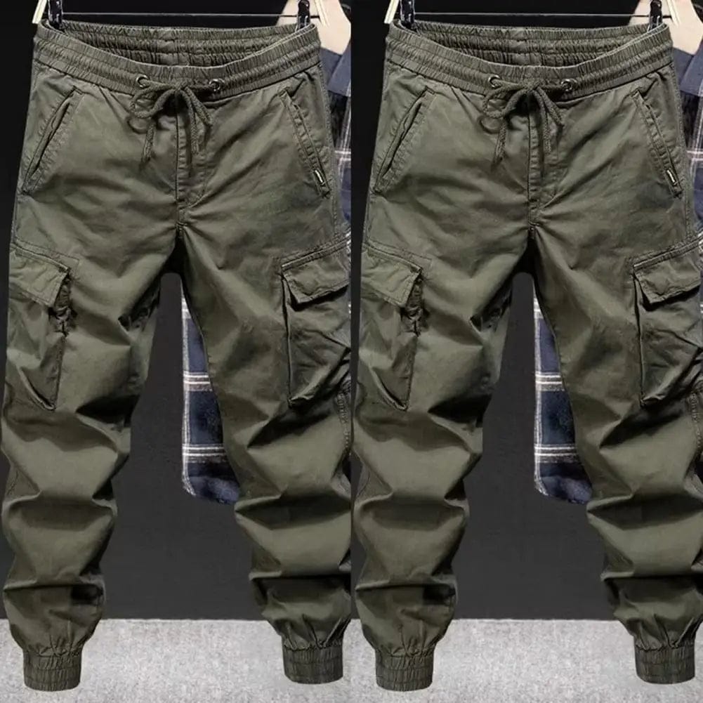 Multi - pocket Overalls Men's Drawstring Cargo Pants with Elastic Waist Multi Pockets Soft Breathable Fabric Streetwear for Daily - SHOWLU FASHION STORE