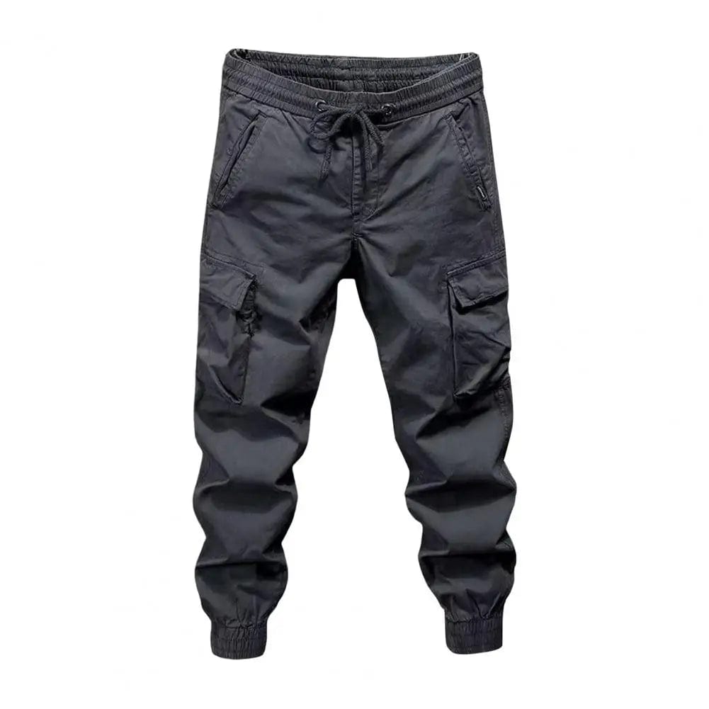 Multi - pocket Overalls Men's Drawstring Cargo Pants with Elastic Waist Multi Pockets Soft Breathable Fabric Streetwear for Daily - SHOWLU FASHION STORE