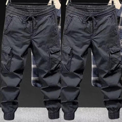 Multi - pocket Overalls Men's Drawstring Cargo Pants with Elastic Waist Multi Pockets Soft Breathable Fabric Streetwear for Daily - SHOWLU FASHION STORE