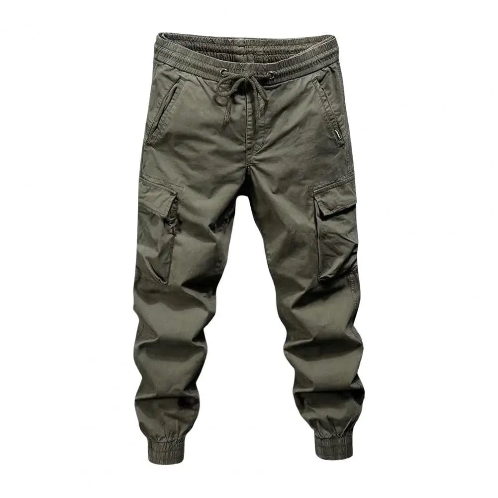 Multi - pocket Overalls Men's Drawstring Cargo Pants with Elastic Waist Multi Pockets Soft Breathable Fabric Streetwear for Daily - SHOWLU FASHION STORE