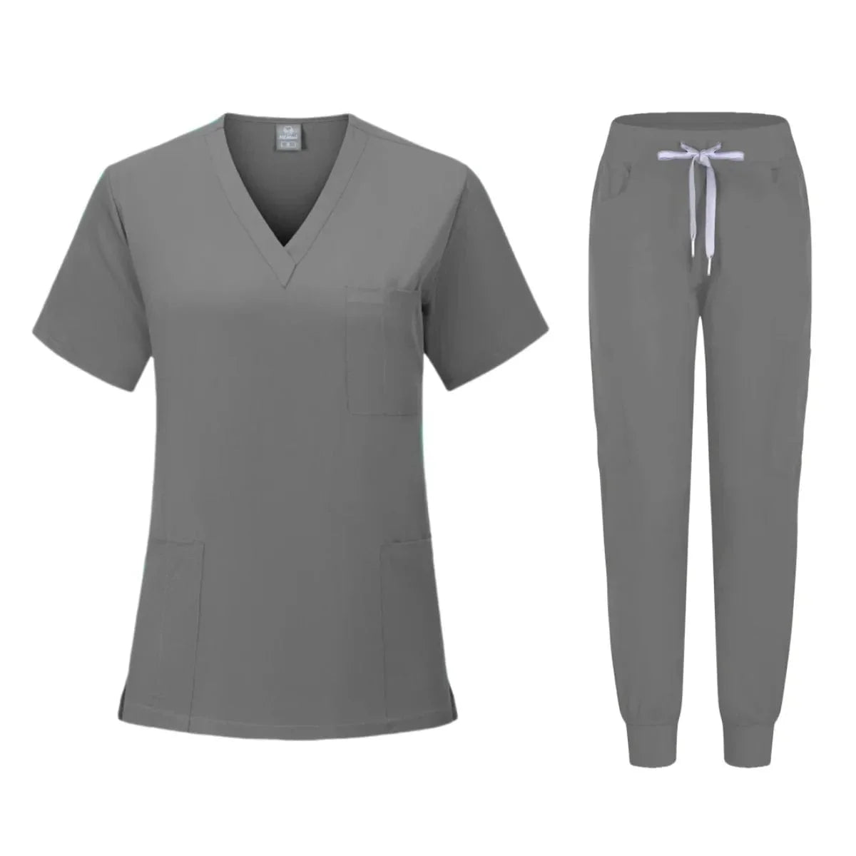 Women's solid color scrub set featuring multicolor design, medical nursing uniform with professional lab and salon workwear.