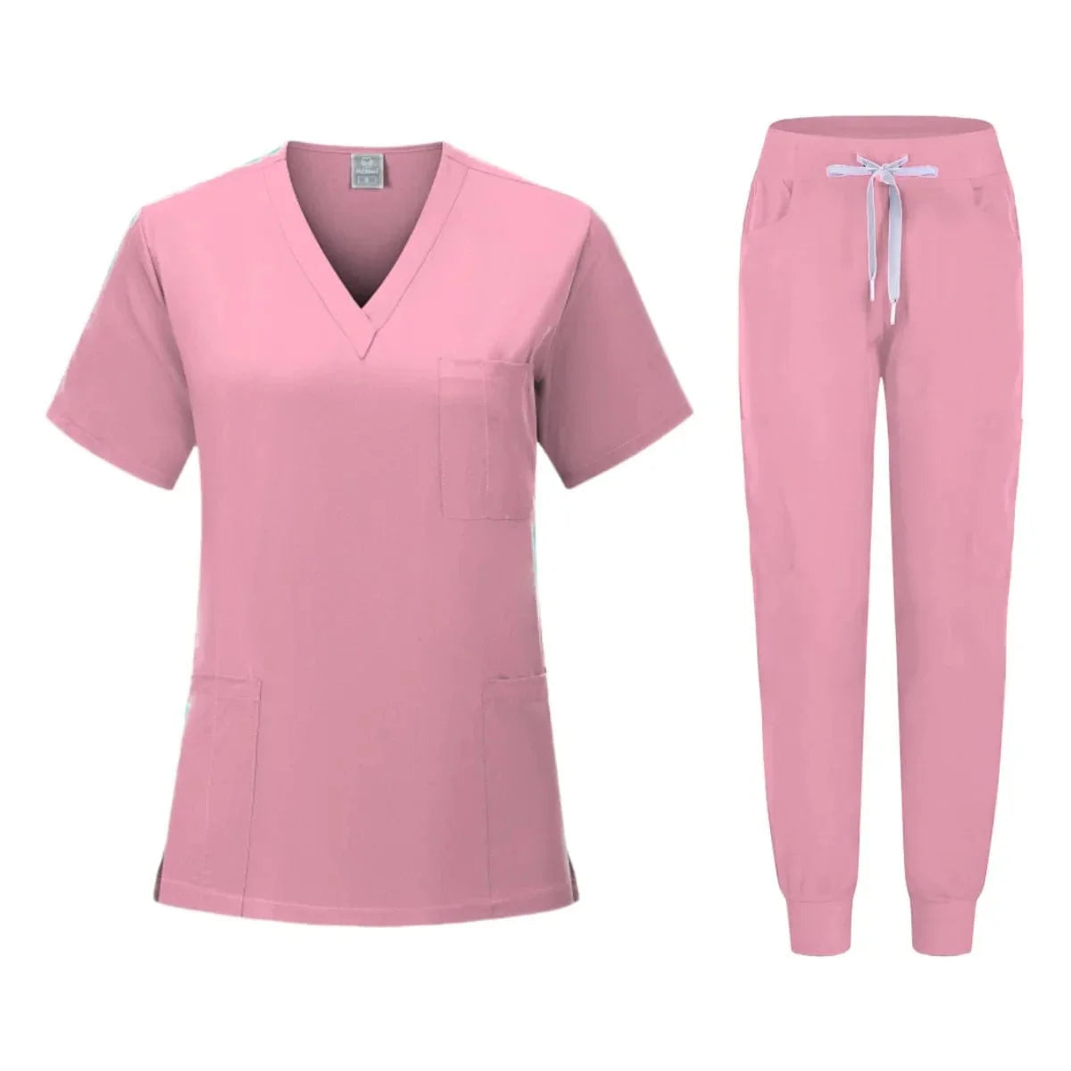 Multicolor women's scrub set by SHOWLU FASHION STORE, medical nursing uniform with solid color design for healthcare and beauty salon work.