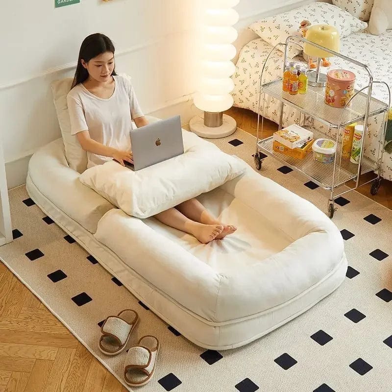 Modern velvet folding sofa bed from LISM, showing a comfortable single chaise lounge for living room or bedroom use.