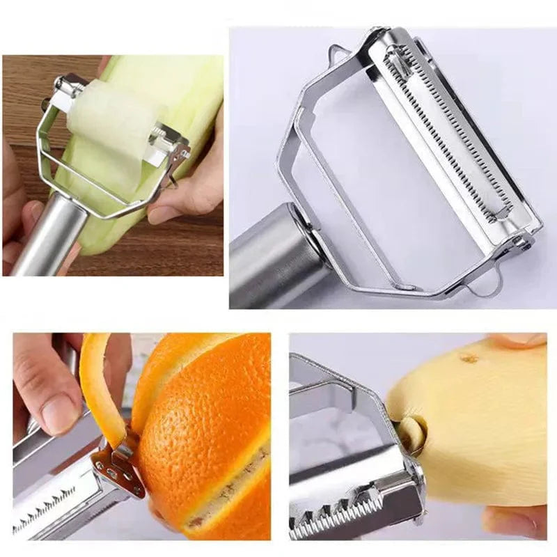Stainless steel vegetable peeler by Showlu Fashion Store with ergonomic handle, suitable for peeling potatoes, carrots, and other vegetables.