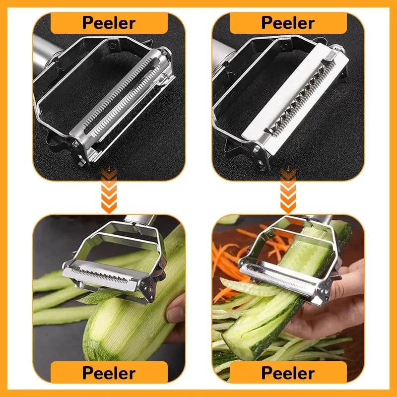 Stainless steel vegetable peeler by Showlu Fashion Store with ergonomic handle, suitable for peeling potatoes, carrots, and shredding vegetables.