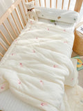 Showlu Muslin Baby Blanket with bear and bunny print, 100% cotton swaddle wrap for newborns and infants.