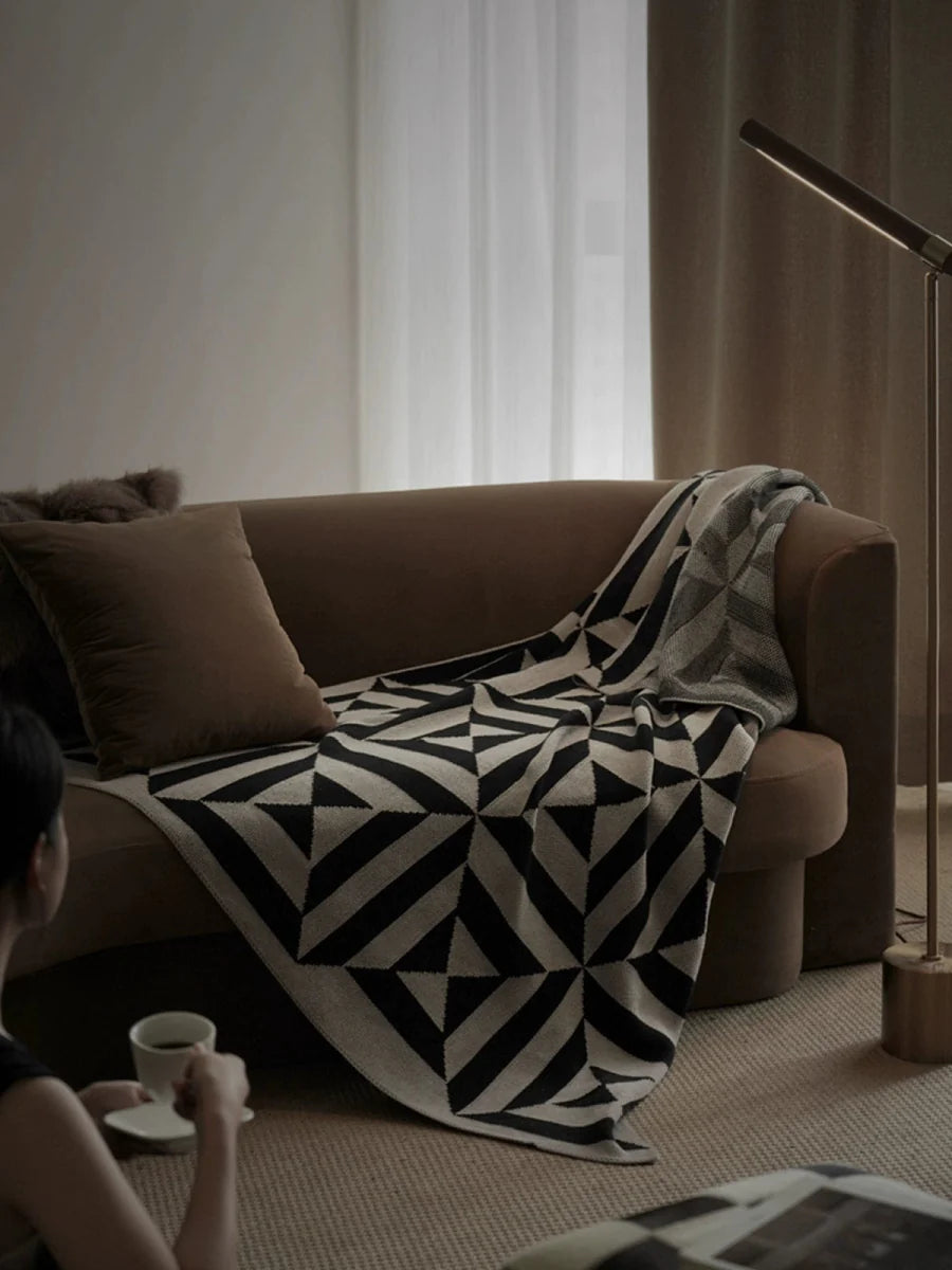 Hand-woven Namo Chessboard Knitting Office Blanket in milk cotton, featuring a checkered pattern for cozy warmth and stylish decor.