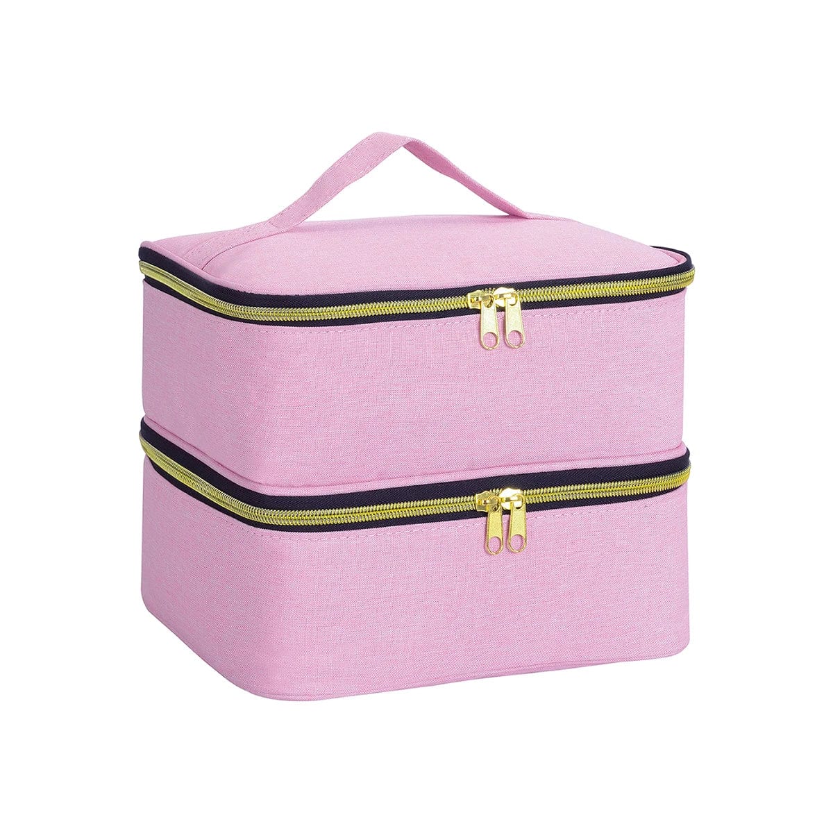 Showlu Double Layer Nail Polish Organizer Bag, portable cosmetic tote with multiple compartments for nail art and beauty essentials.