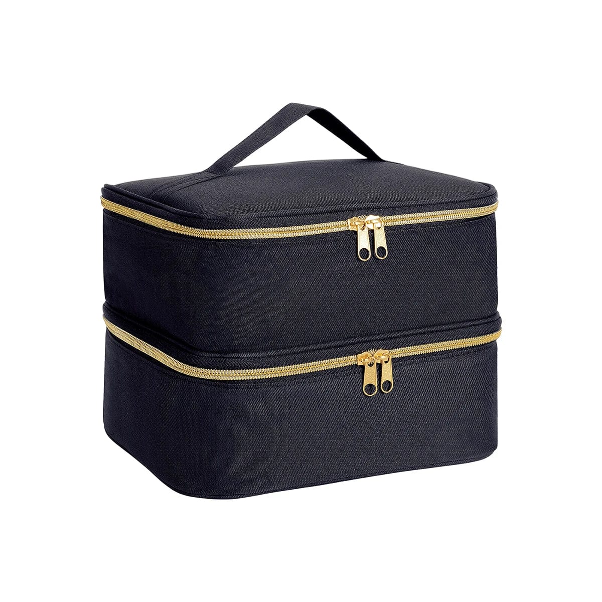 Showlu Double Layer Nail Polish Organizer Bag, portable cosmetic tote with compartments for nail polish and beauty essentials.