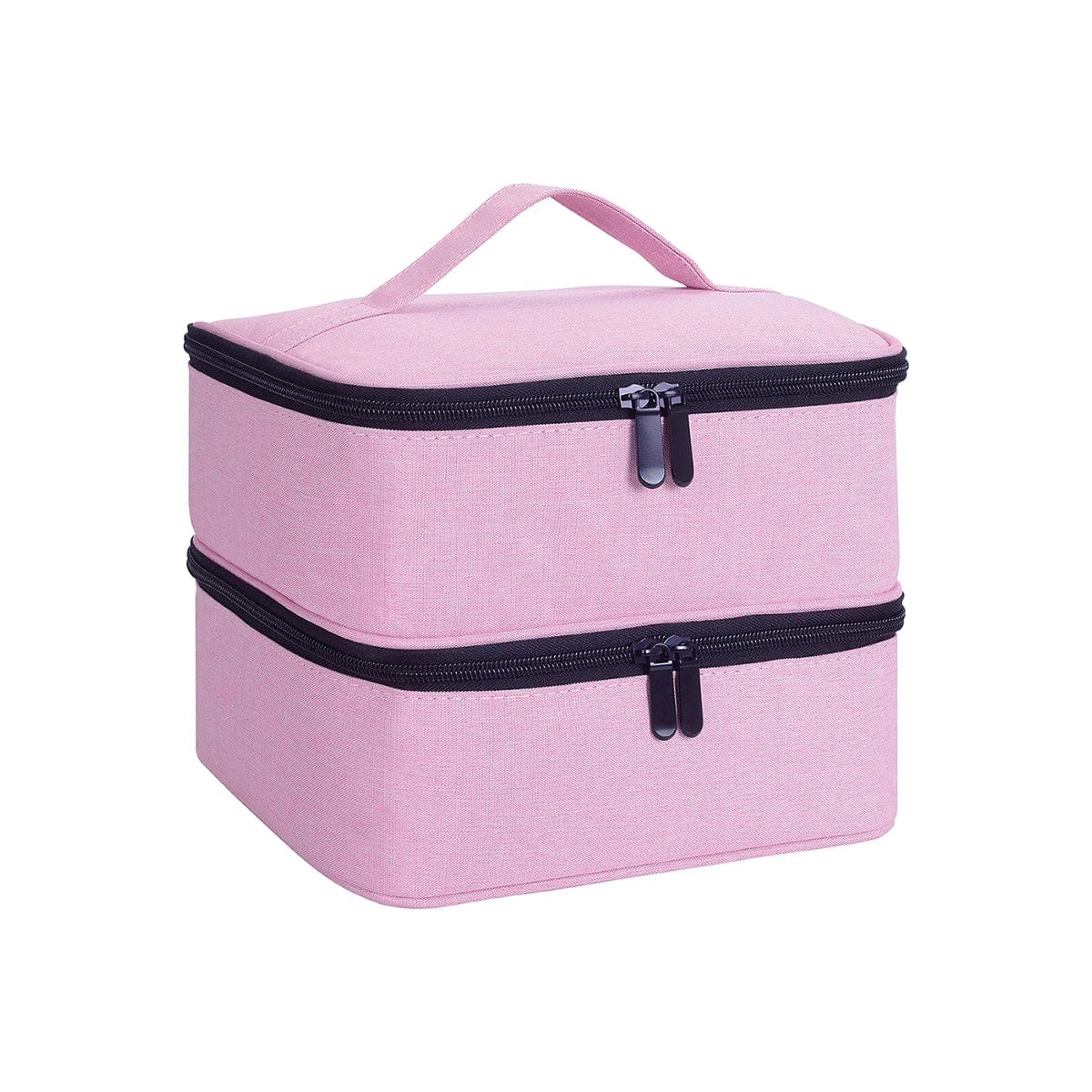 Showlu Double Layer Nail Polish Organizer Bag, portable cosmetic tote with multiple compartments for nail polish and beauty essentials.
