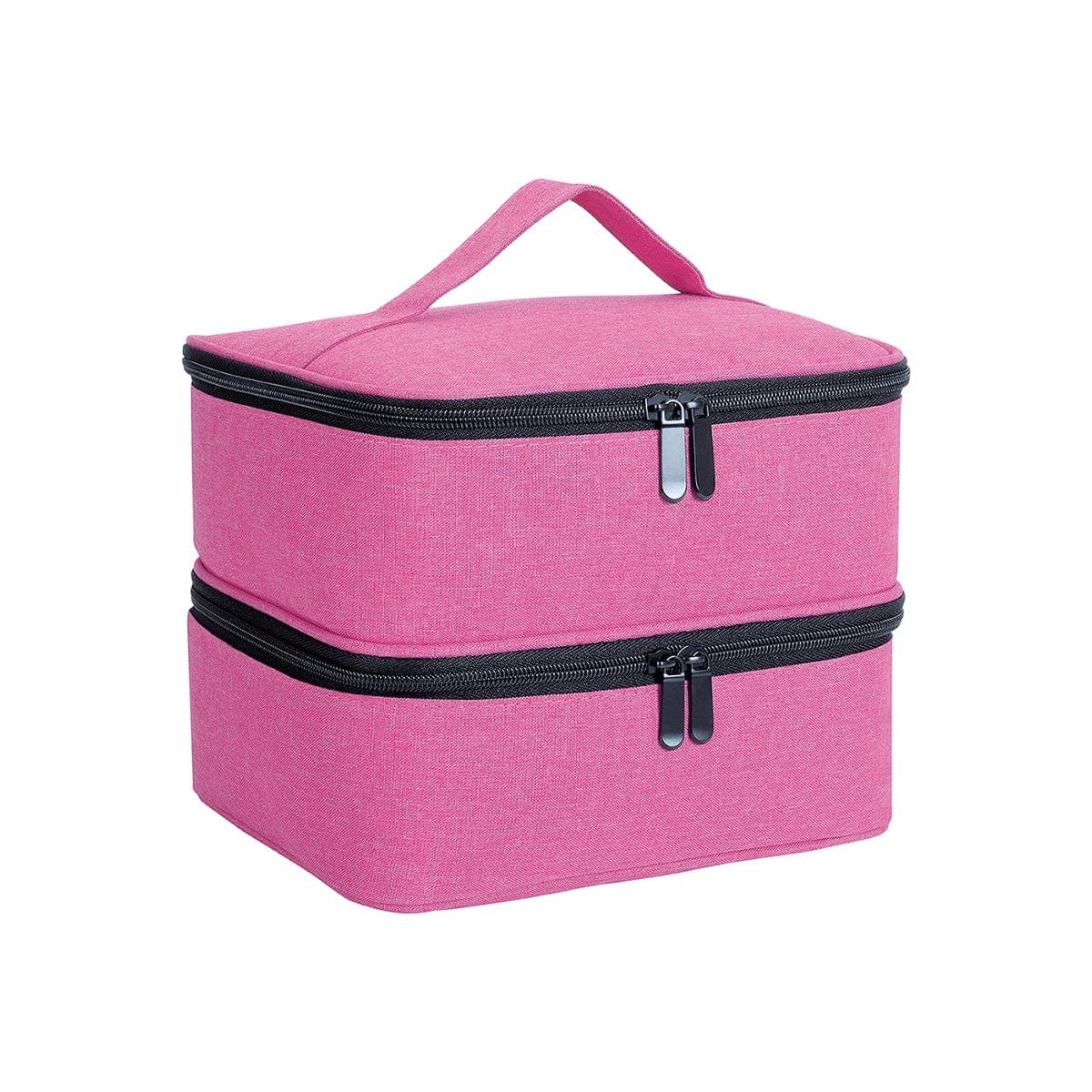 Showlu Double Layer Nail Polish Organizer Bag with handle, portable cosmetic tote for nail art and beauty essentials.