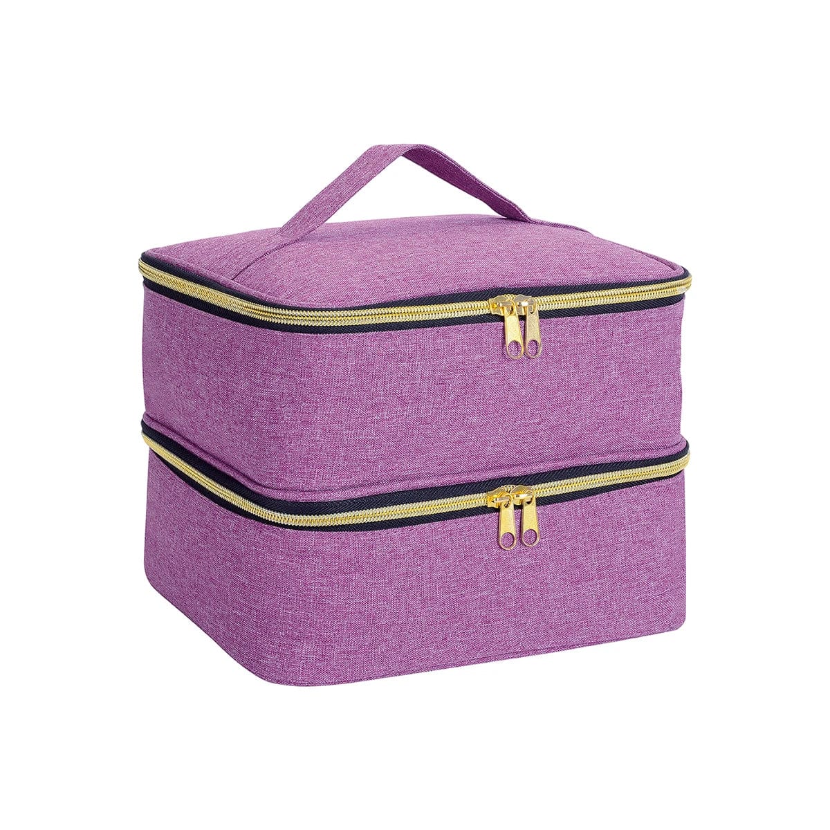 Showlu Double Layer Nail Polish Organizer Bag, portable cosmetic tote with multiple compartments for nail art and beauty essentials.