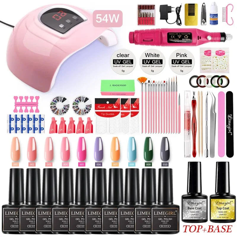 Showlu Professional Nail Art Kit with UV LED Lamp and Electric Drill Machine, featuring gel polish and manicure tools.