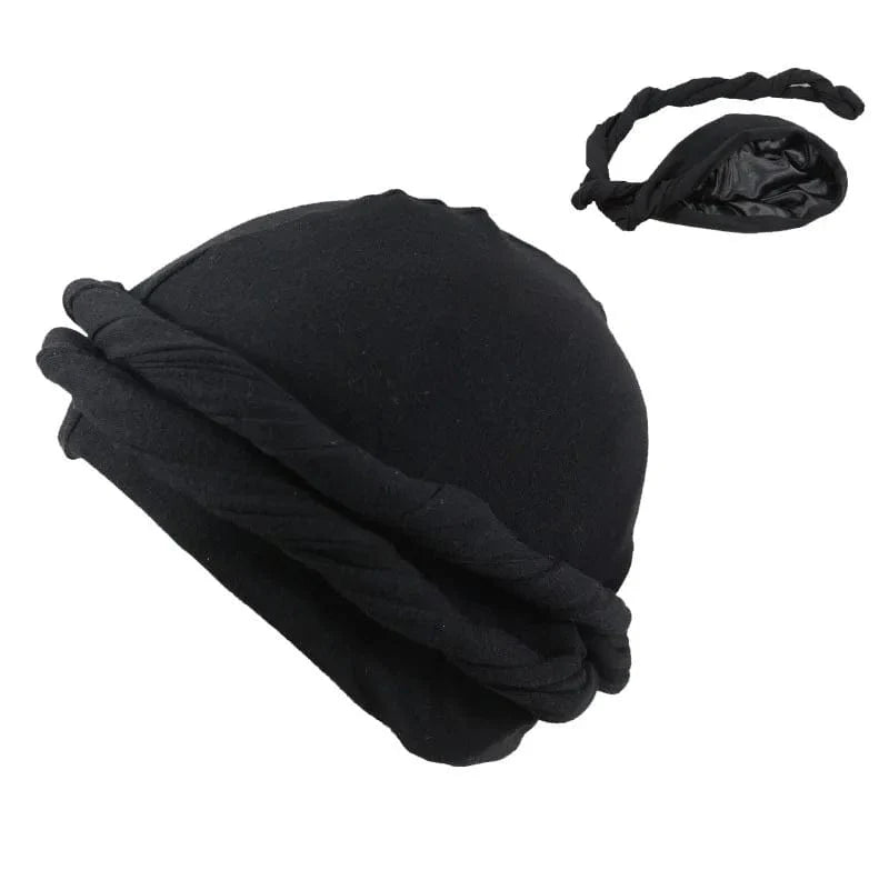Showlu Fashion men's satin-lined elastic turban hat with a solid bandana style, stretchy and stylish for men.