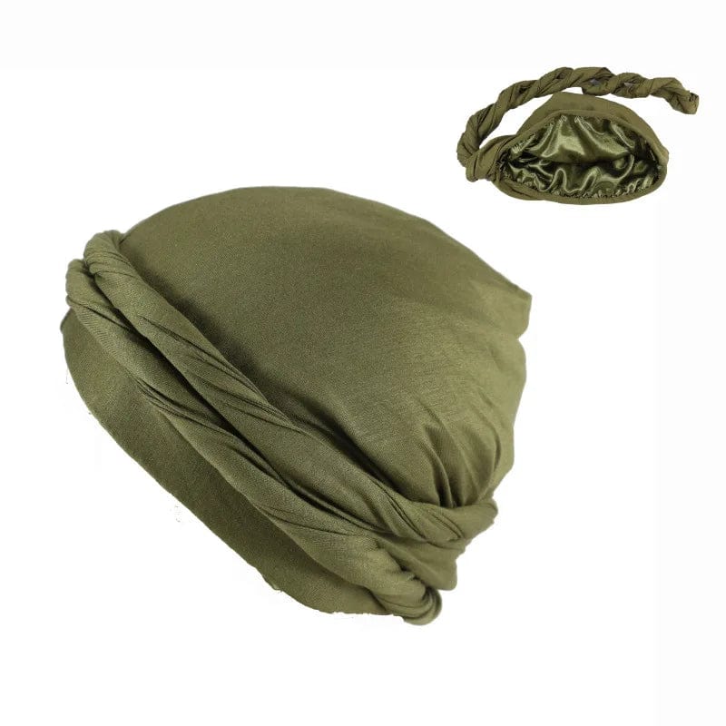 Showlu Fashion men's satin-lined elastic turban hat with solid bandana design, stretchy and stylish Indian-inspired headwrap.