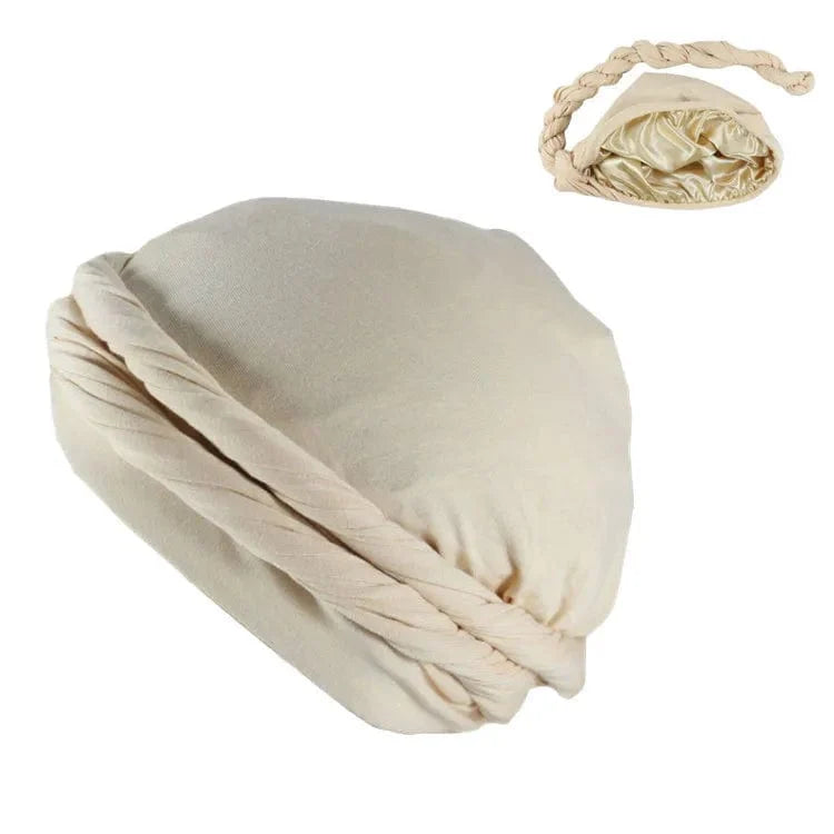 Showlu Fashion men's satin-lined elastic turban hat featuring a solid bandana style, stretchy and stylish for men.