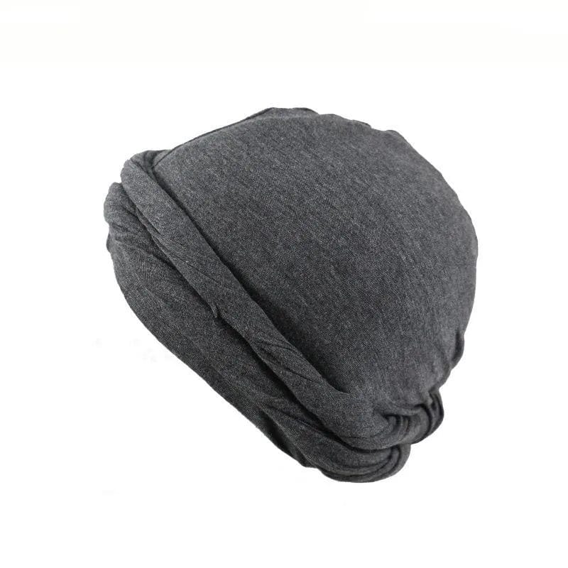 Showlu Fashion men's satin-lined elastic turban hat with solid bandana design, stretchy and stylish for casual or hip-hop fashion.
