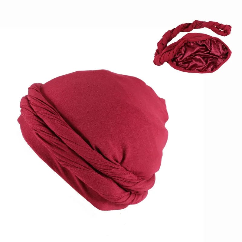 Showlu Fashion men's satin-lined elastic turban hat with solid bandana style, stretchy and stylish for hip-hop or biker fashion.