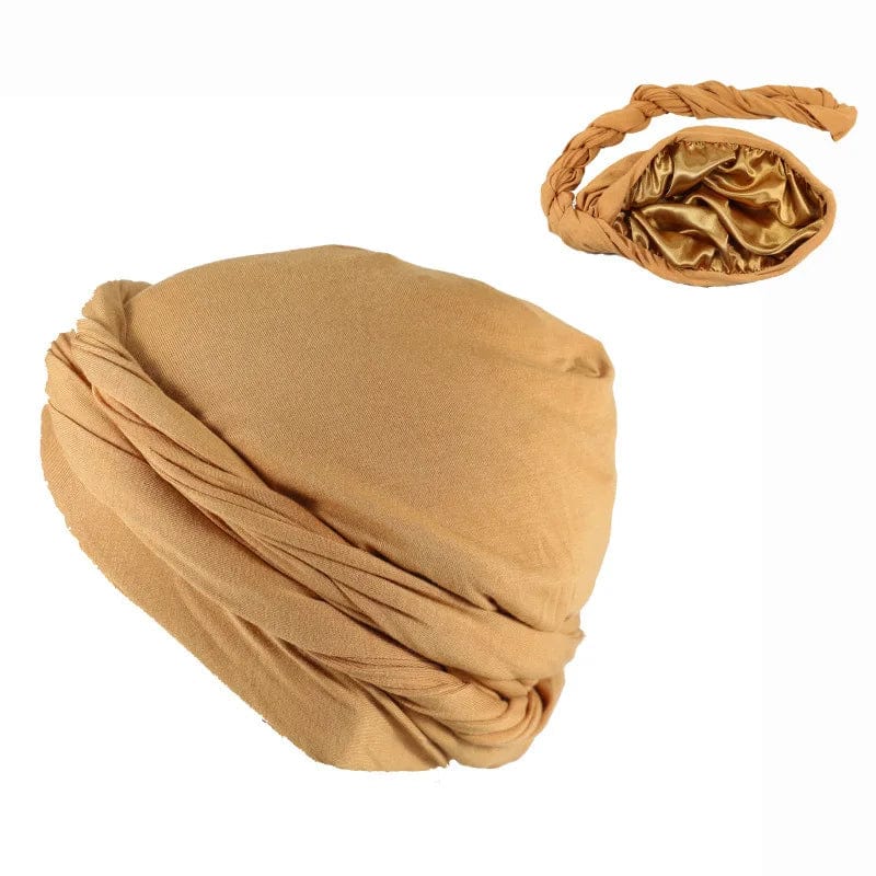 Showlu Fashion men's satin-lined elastic turban hat with a solid bandana style, stretchy and fashionable Indian-inspired headwrap.