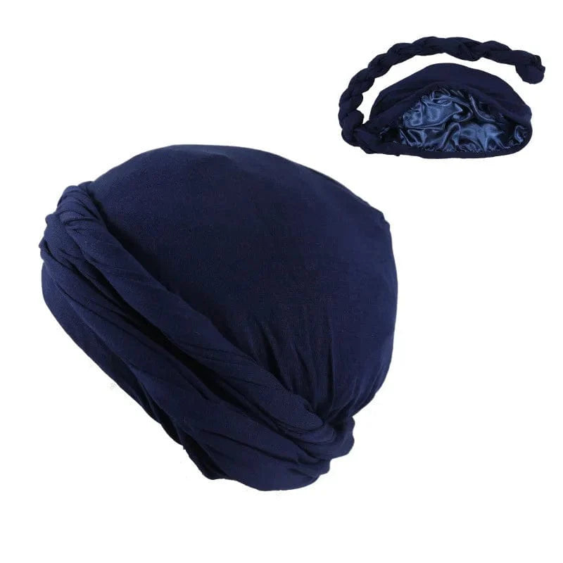Men's satin-lined elastic turban hat by Showlu Fashion, featuring a solid bandana style with stretchable, stylish headwrap design.