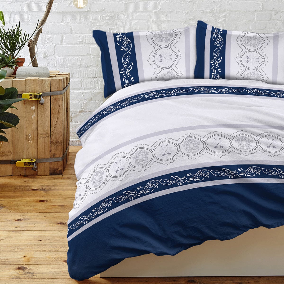 Navy Blue Duvet Cover Set Leaves Bedding Set with 2 Pillowcase 3 Piece Luxury Comforter Cover - SHOWLU FASHION STORE