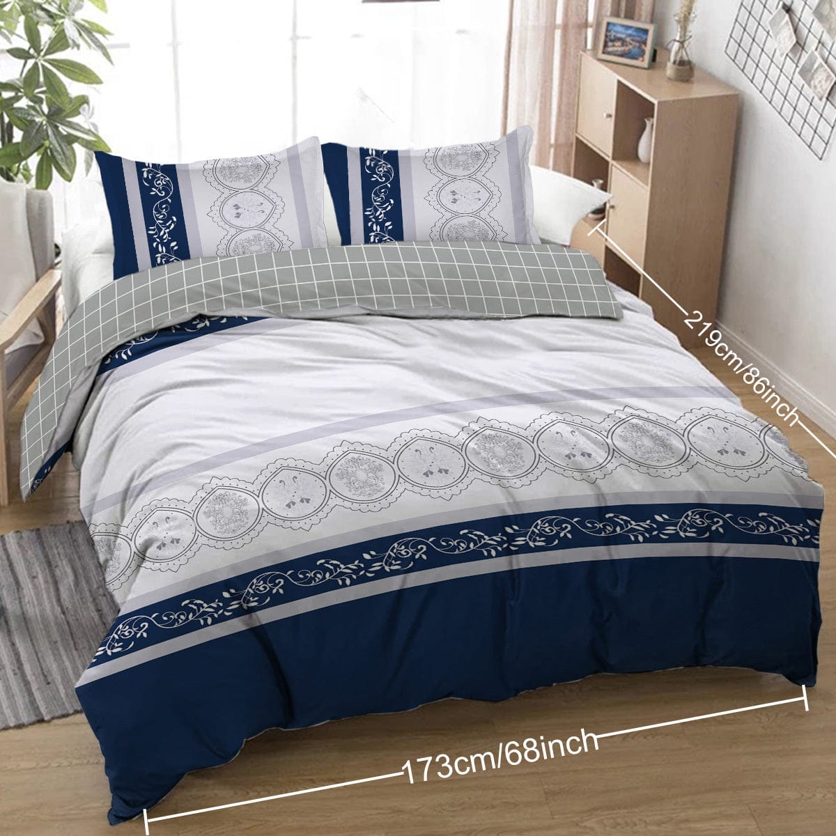 Navy Blue Duvet Cover Set Leaves Bedding Set with 2 Pillowcase 3 Piece Luxury Comforter Cover - SHOWLU FASHION STORE