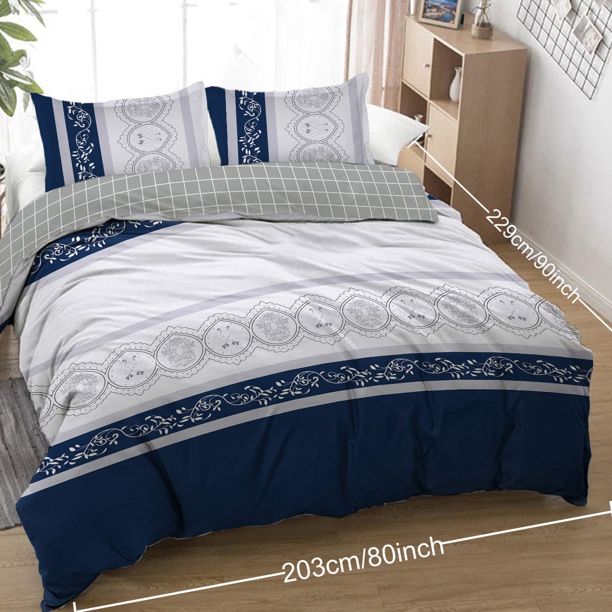 Navy Blue Duvet Cover Set Leaves Bedding Set with 2 Pillowcase 3 Piece Luxury Comforter Cover - SHOWLU FASHION STORE