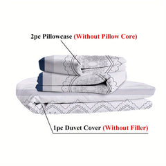 Navy Blue Duvet Cover Set Leaves Bedding Set with 2 Pillowcase 3 Piece Luxury Comforter Cover - SHOWLU FASHION STORE