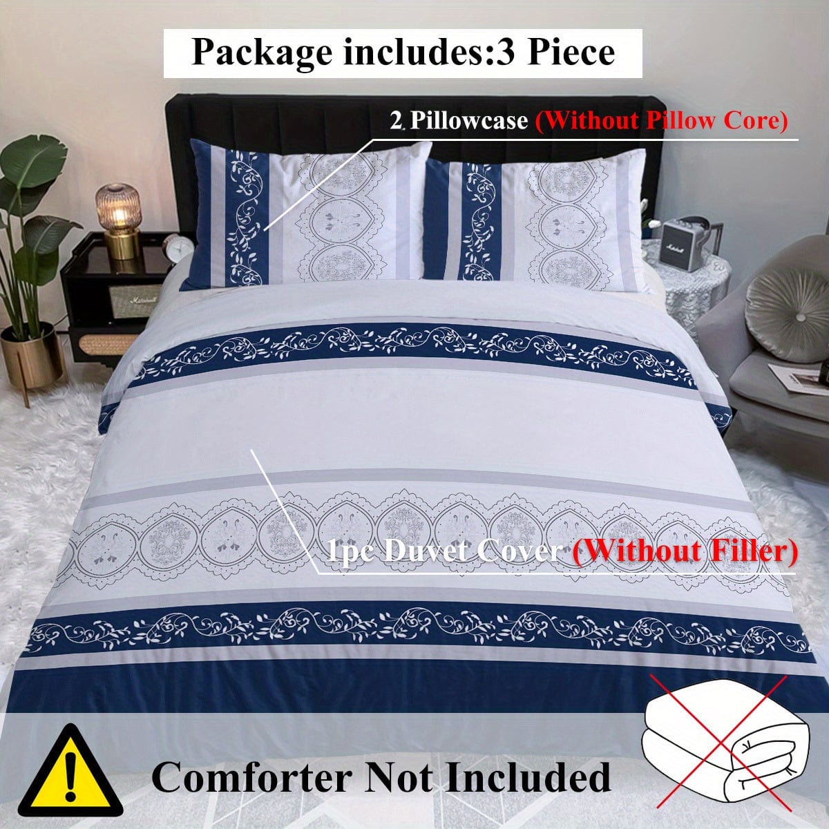 Navy Blue Duvet Cover Set Leaves Bedding Set with 2 Pillowcase 3 Piece Luxury Comforter Cover - SHOWLU FASHION STORE