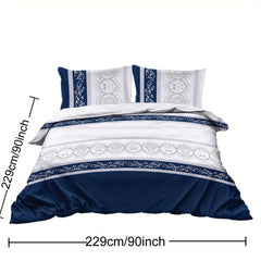 Navy Blue Duvet Cover Set Leaves Bedding Set with 2 Pillowcase 3 Piece Luxury Comforter Cover - SHOWLU FASHION STORE