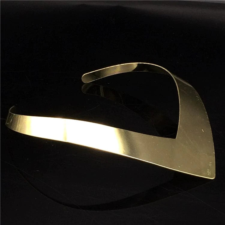 Gold wide choker necklace with exaggerated nightclub-style collar, featuring bold, fashionable design by Showlu Fashion.