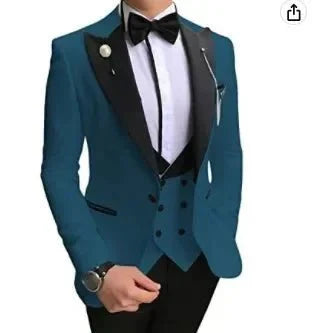 Men's slim-fit three-piece suit by SHOWLU FASHION STORE, formal wedding and business suit, stylish Korean-style dress for grooms.