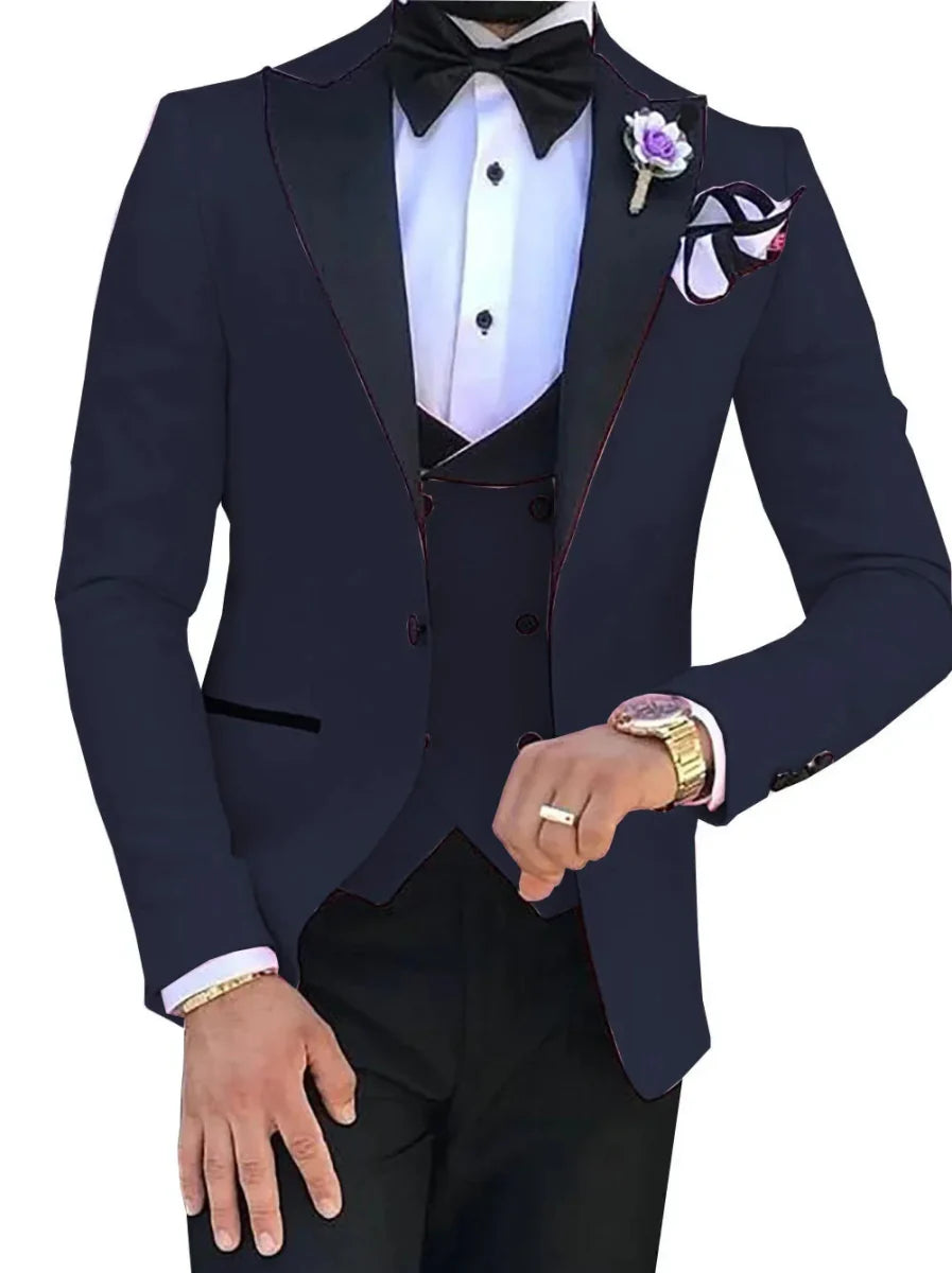 Slim-fit men's three-piece suit by SHOWLU FASHION STORE, ideal for formal weddings and business occasions, featuring a modern Korean style.