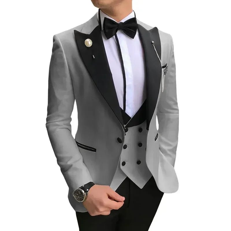 New 2023 Suit Men's Suit Three - piece Korean Version Slim - fit Model Business Groomsman Suit Groom's Wedding Dress Costume Homme - SHOWLU FASHION STORE