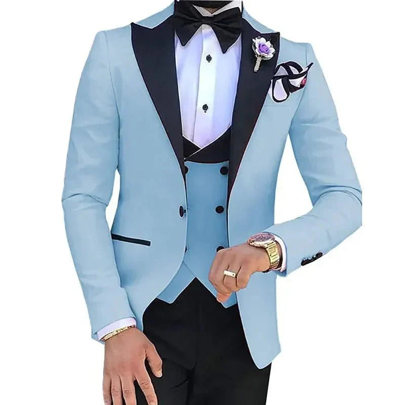 Showlu Fashion Men's slim-fit three-piece suit for formal weddings and business occasions, featuring a modern Korean style design.