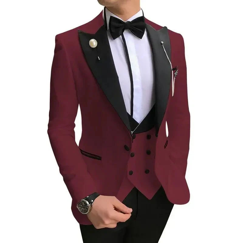 Slim-fit men's three-piece suit by SHOWLU FASHION STORE, ideal for formal weddings and business events, featuring a modern Korean style.